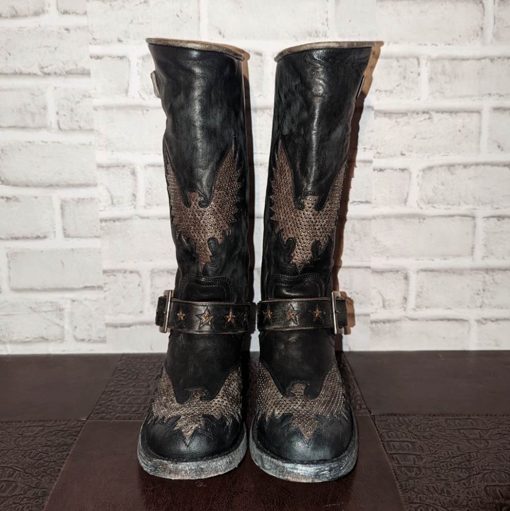 NEW Old Gringo Iron Eagle Black Distressed Riveted Biker Boots size 6.5 - Picture 4 of 13